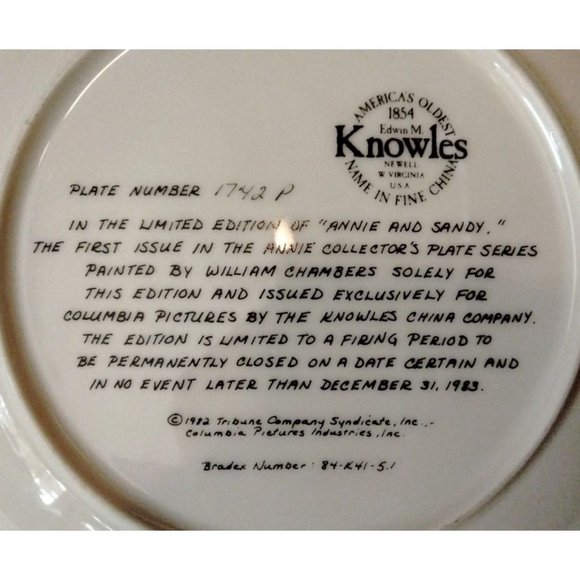 Annie and Sandy Collectors Plate William Chambers Limited Ed Knowles 1982 USA - Picture 4 of 8